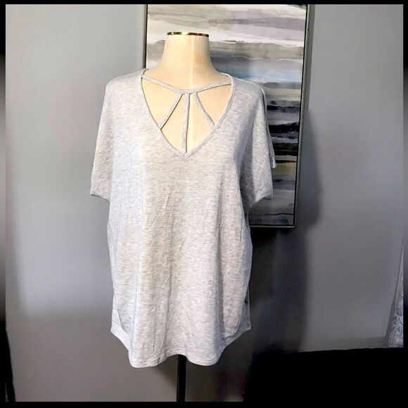 Express Heathered Gray Strappy Dolman Tunic Tee - M - Picture 1 of 8